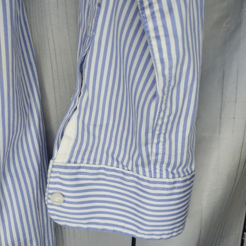 UNTUCKit Blue And White Pinstripe Tie Waist Long Sleeve Shirt Dress - Picture 5 of 13